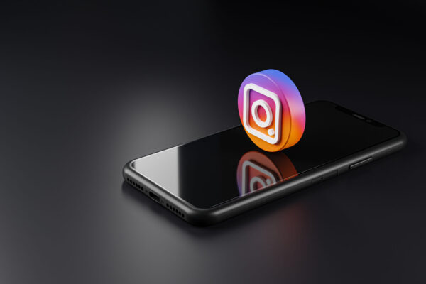 Instagram Logo Icon on Top of Smartphone 3D Dark Background